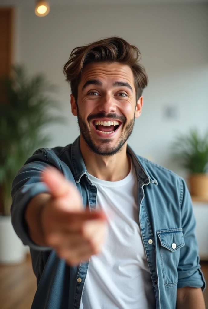 A young man showing or pressing to subscribe on YouTube 
