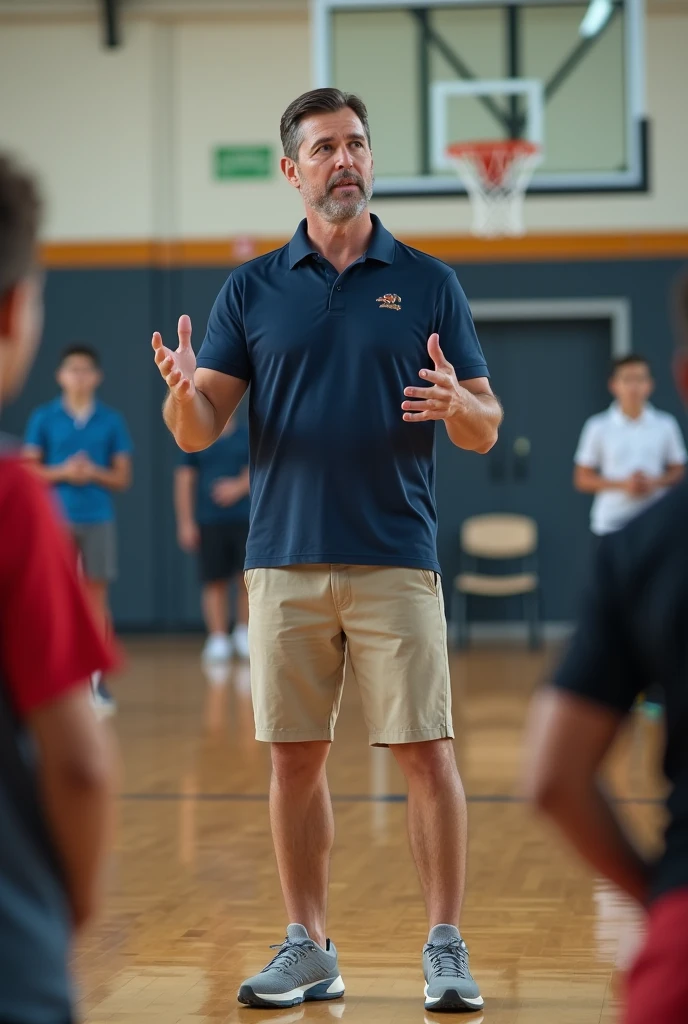 a white guy with brown hair and eyes being a physical education teacher