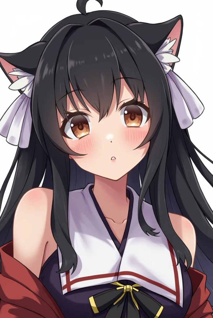 A black-haired female anime character with a beautiful face and wearing a Gaura costume.