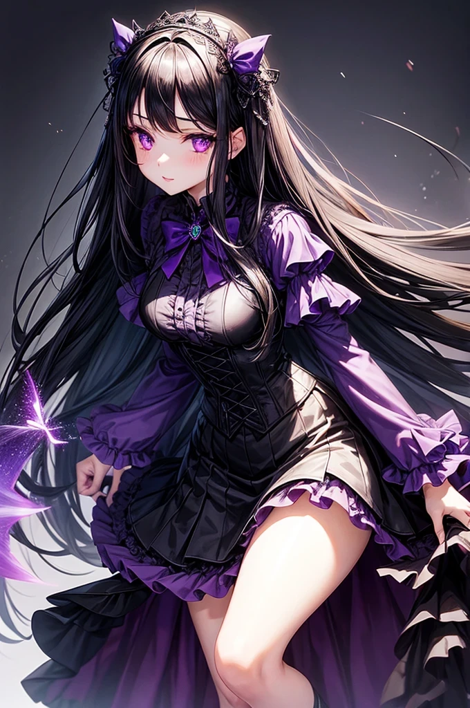 Girl with long black hair,Sparkling purple eyes,Gothic Lolita,long skirt,
