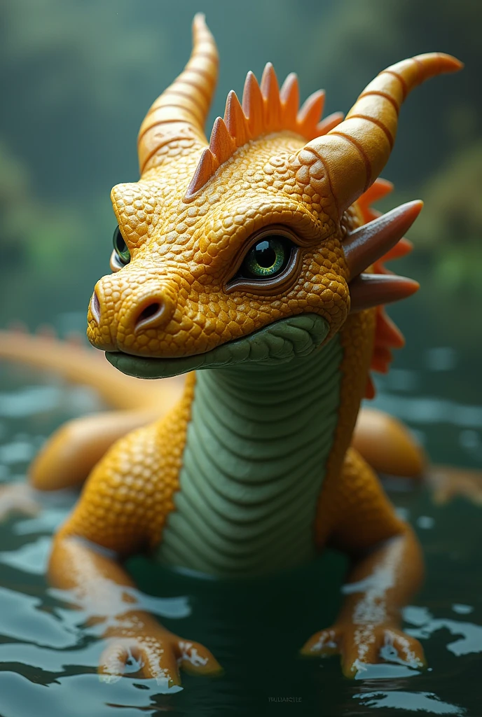 A reinforced, undulating carapace defines the shape of a bronze dragon&#39;s head. Curved horns extend from the ripples, accompanied by smaller horns on its lower jaw and chin. To help them swim, Bronze dragons have webbed feet and smooth scales. A baby bronze dragon is yellow tinged with green