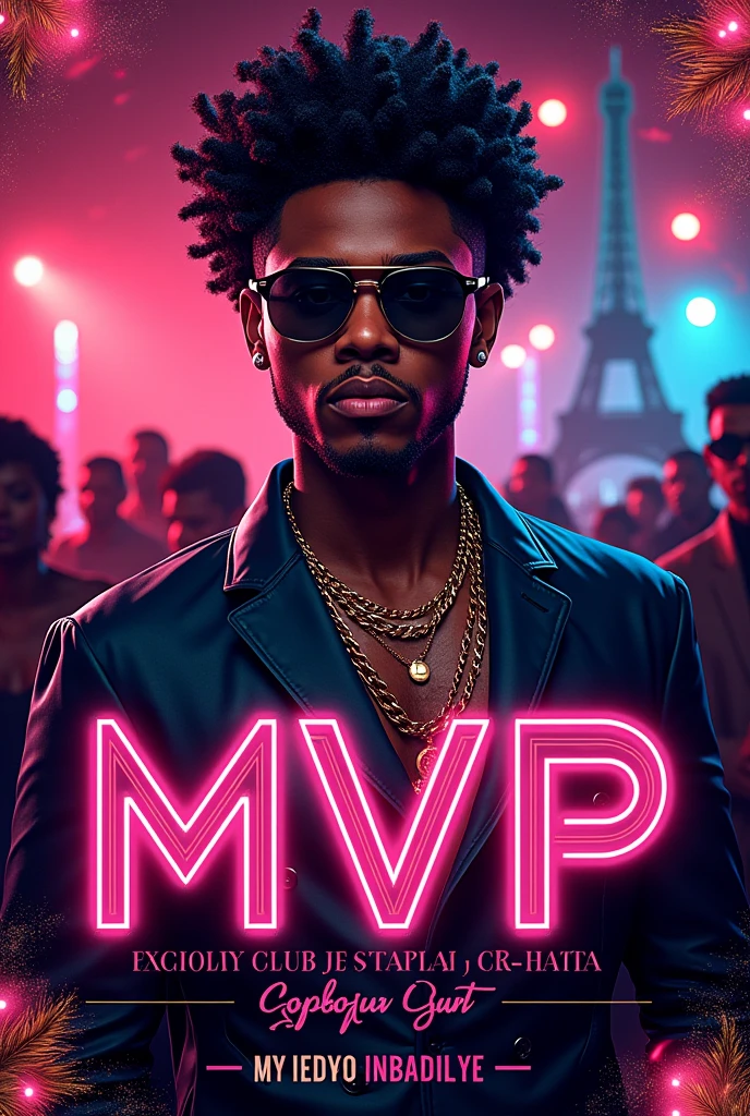Flyer for a party named MVP with a Parisian club style afro shatta