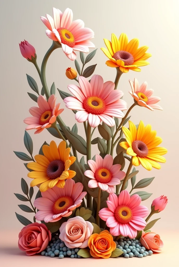 Several flowers together 3d