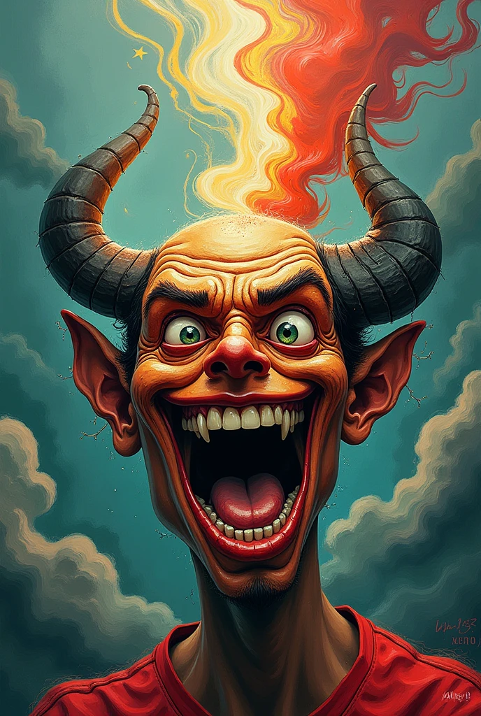 Logo of a Mexican soccer ball with an animated crazy face for schizophrenics with bull balls