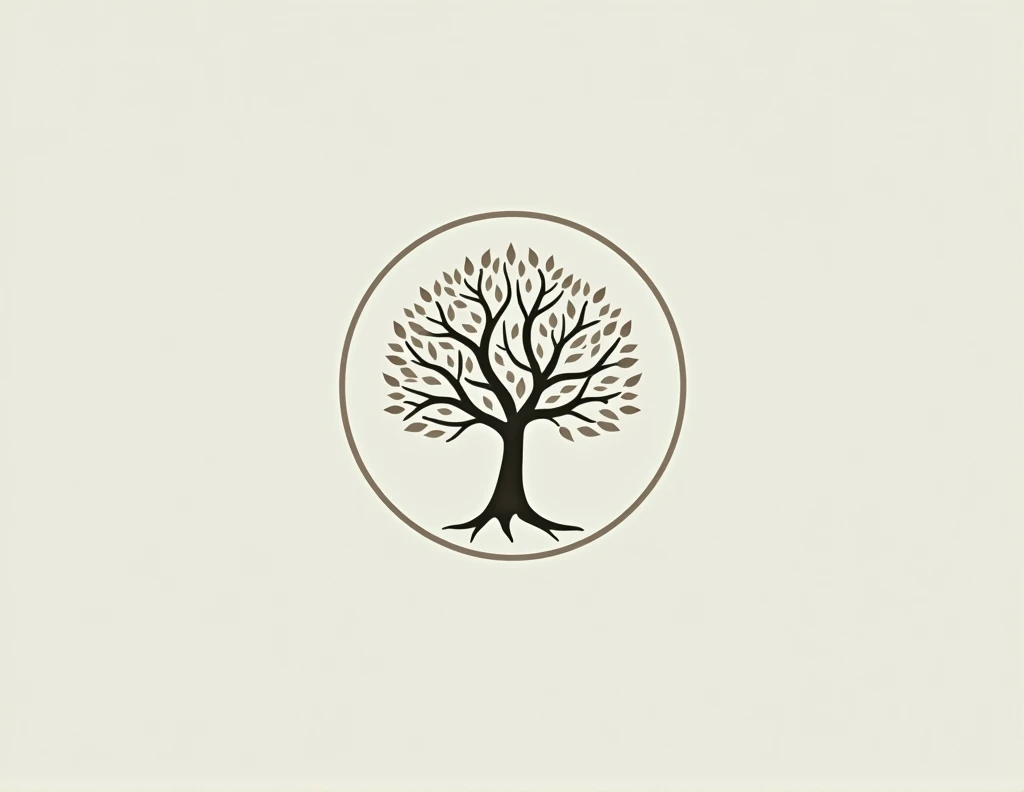 Logo for osteopathy practice circular with schematic brain, which consists of a tree