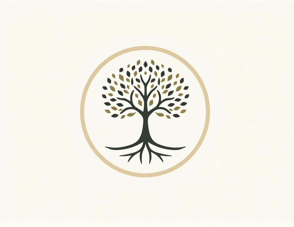 Logo for osteopathy practice circular with schematic brain, which consists of a tree