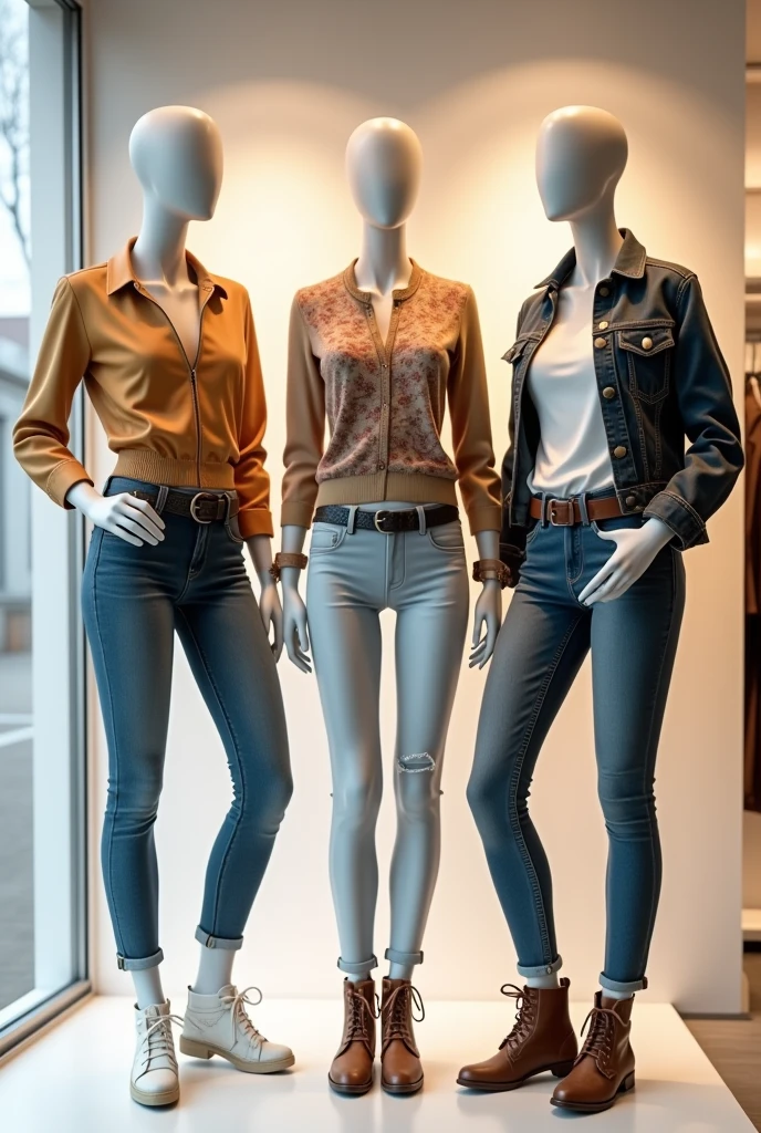 3 mannequins with casual, fashionable girls' outfits