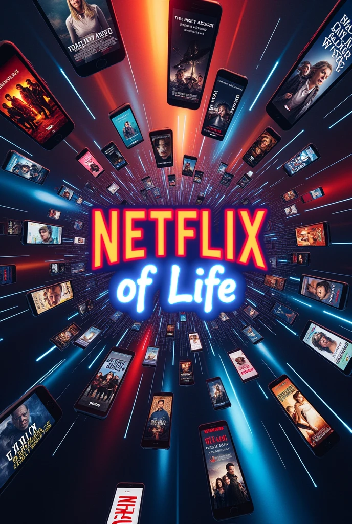Create an image for a cover, where there are several Netflix movies spread out, and the main title  "Netflix Of Life" 