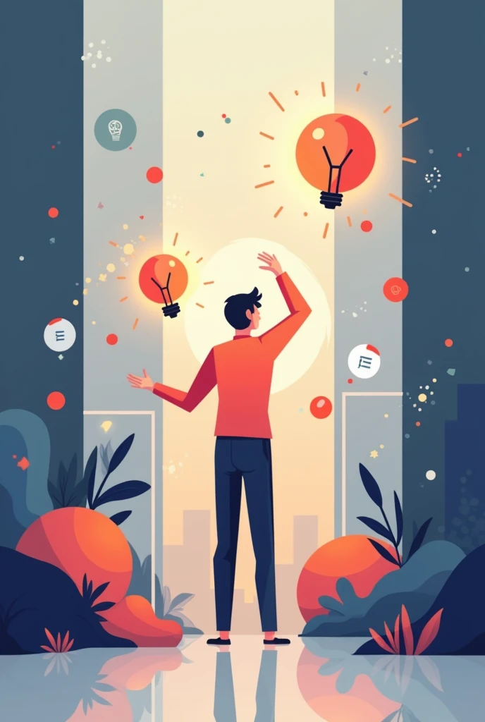You can create the graphic representation of the creation of an idea, the illustration should be like a flat vector