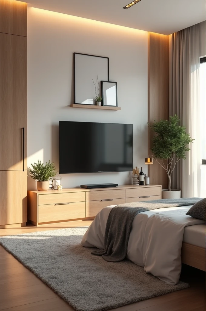 A picture of the bedroom with TV