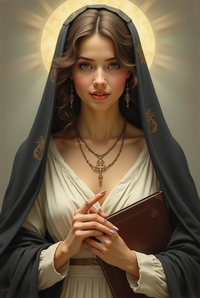 stunningly beautiful catholic religious patron saint, NSFW, extremely beautiful, exuding sexual energy, incredibly sexy attire, sexualized, highest quality highest detail, inside of a beautiful ancient cathedral, beautiful face, blushing, erotic art