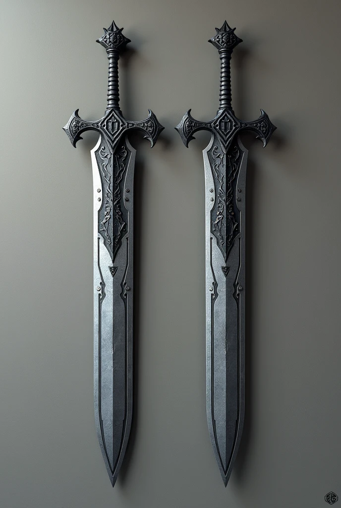 two medium iron swords with black details