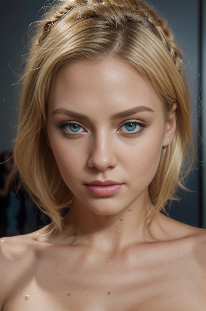 1girl, blonde hair, blue eyes, blonde eyebrows, sexy body, slim waist, fit body, detailed facial features, beautiful detailed eyes, beautiful detailed lips, extremely detailed face, long eyelashes, elegant expression, graceful pose, fantasy art, digital painting, hyper detailed, 8k, photorealistic, cinematic lighting, vibrant colors, warm color palette