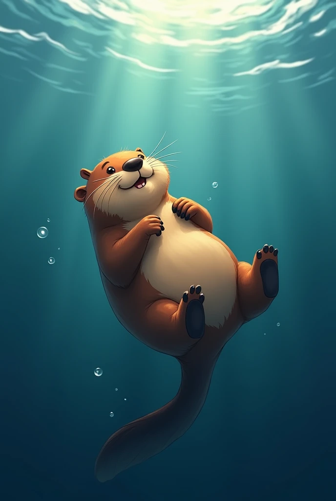 A beaver swimming on its back in the sea