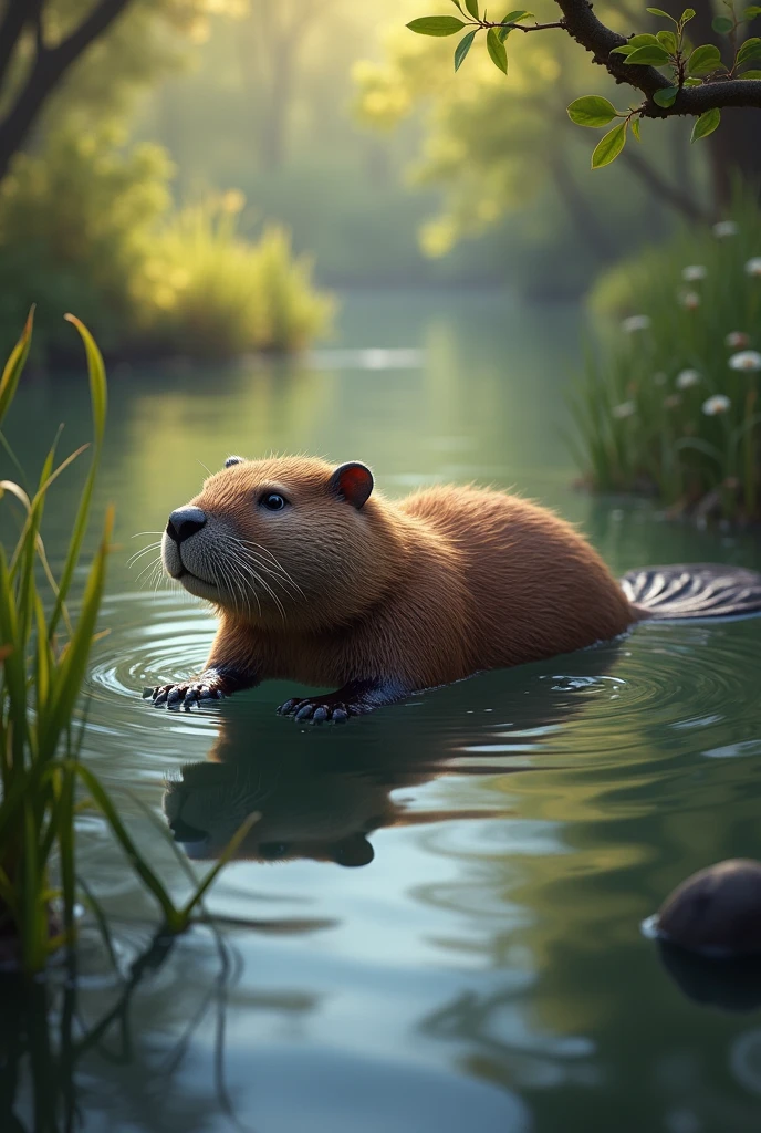 A beaver swimming