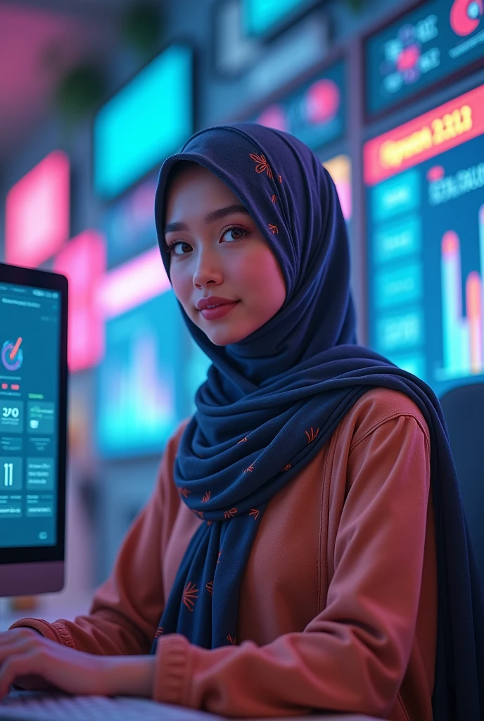 Generate me apic of girl with hijab background theme is computer n text of clearing my Ist quarter with colors full pic 
In background Ist quarter complete writes

Another one pic in  light colors
Thanks