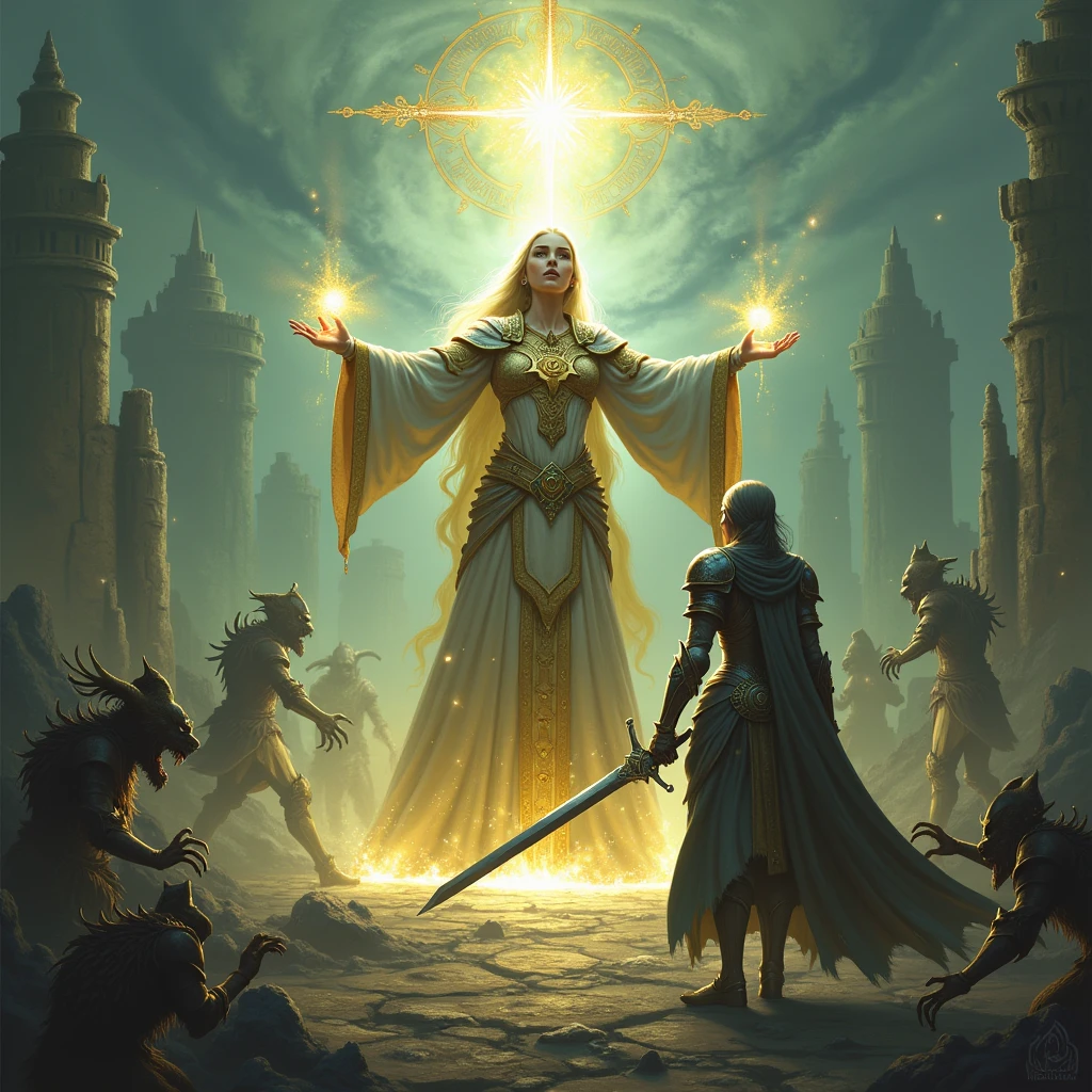 A female lord who purifies the impure land with a sacred ritual、A female knight who protects it from the undead.、Dungeons＆Dragons
