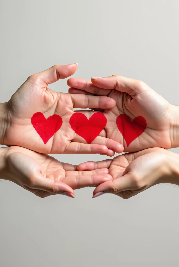 3 hands, each one must have a red heart drawn on it