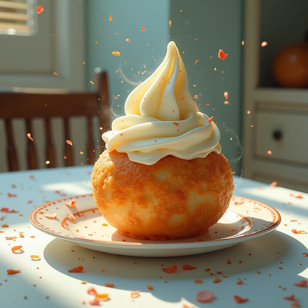Fried ice cream on kitchen table abstract image
