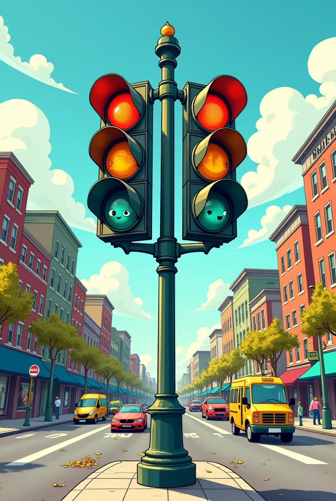 Classic traffic light in comic drawing