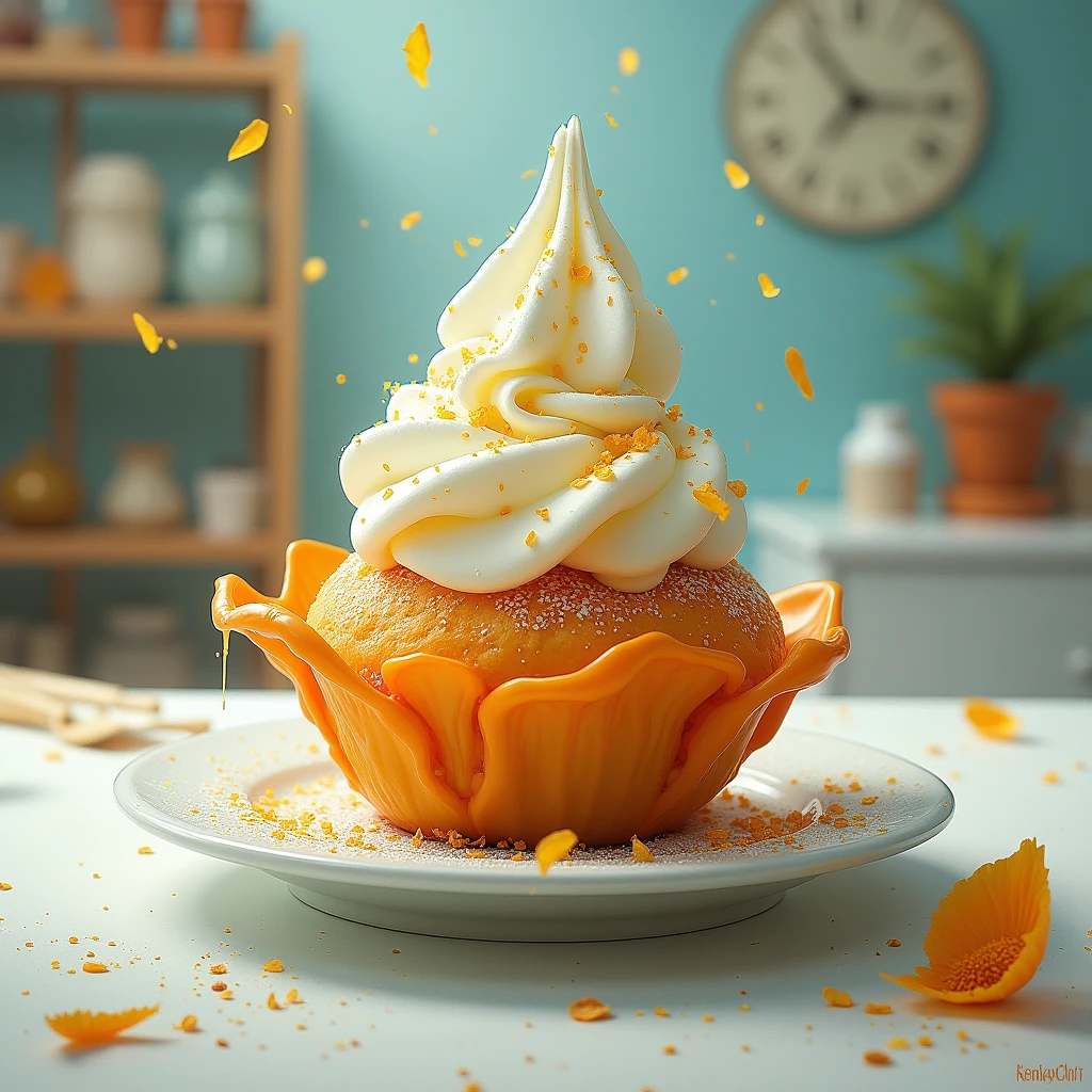 Fried ice cream on kitchen table abstract image
