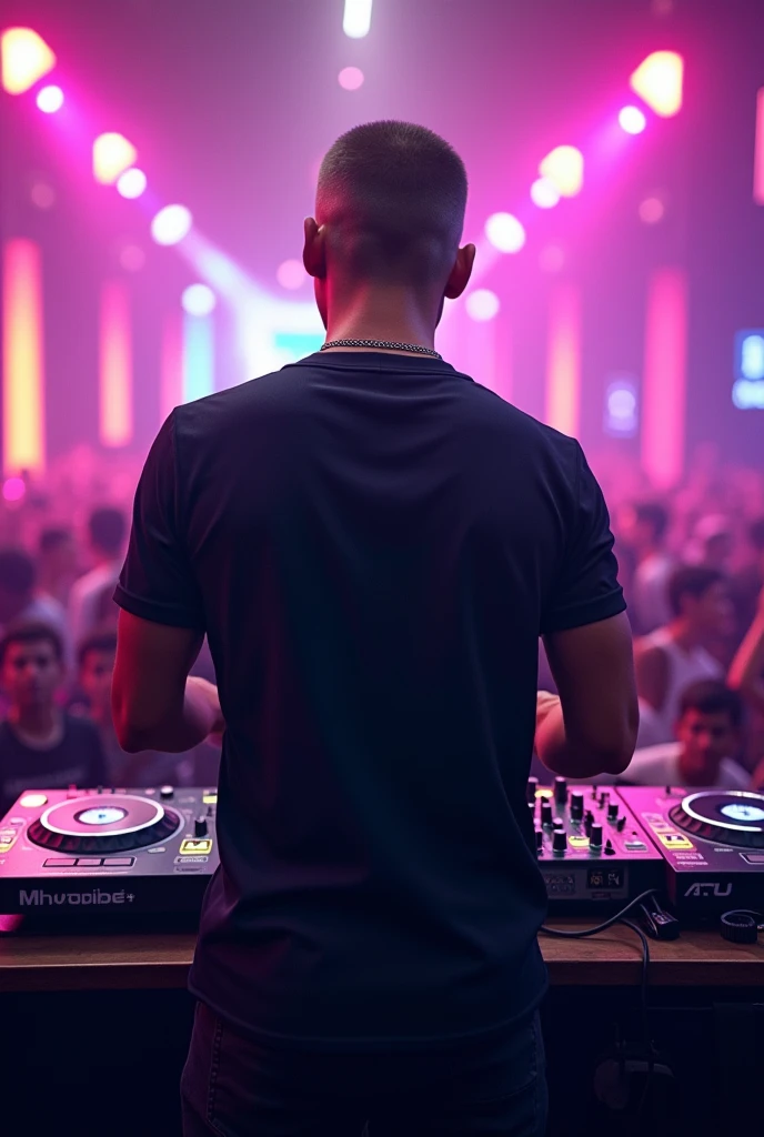 dj in short hair very very short form back

