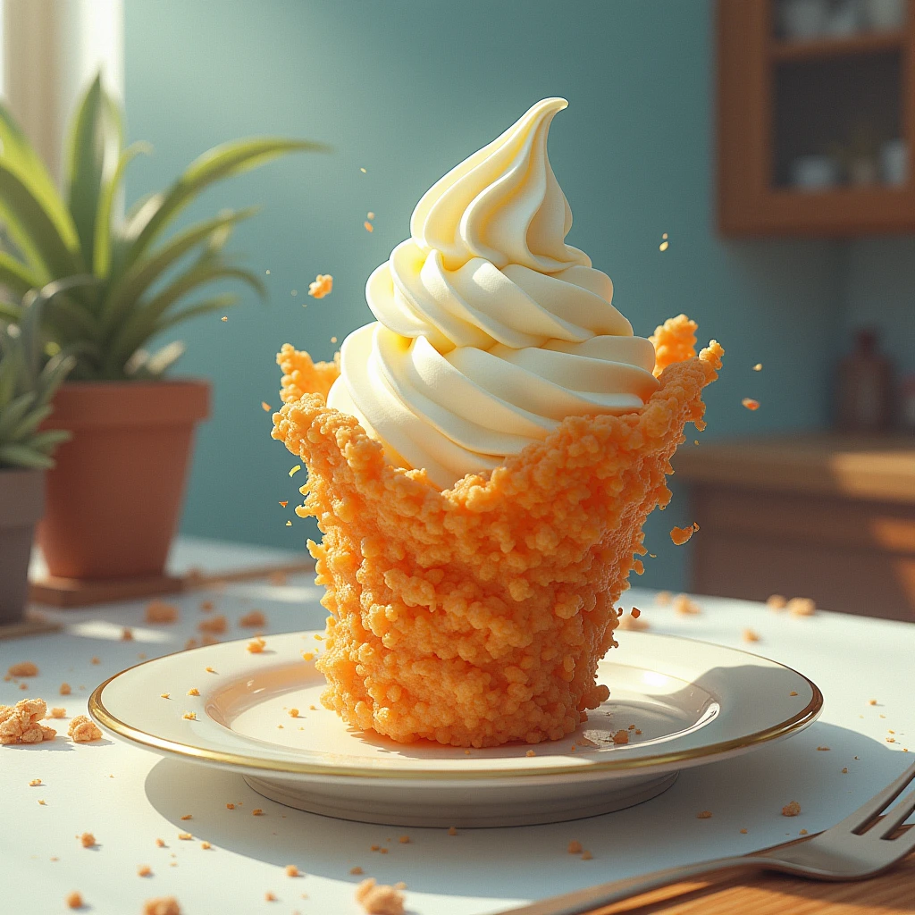 Fried ice cream on kitchen table abstract image