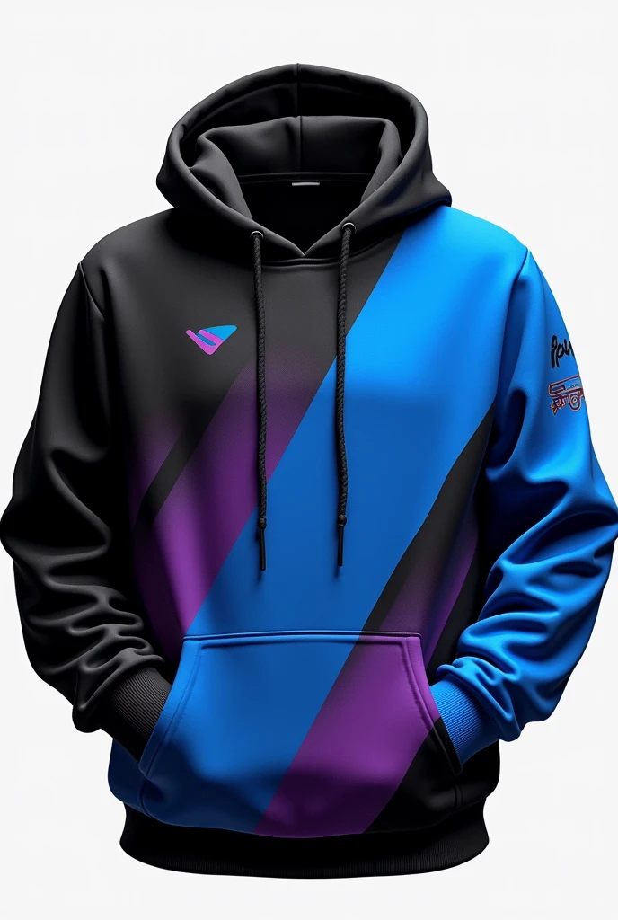 Black, blue and purple soccer style half-length sweatshirt