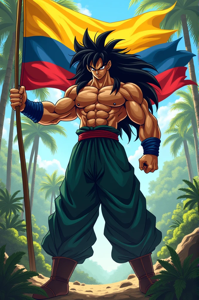 Broly from dragon ball with a flag of Colombia in Colombia 
