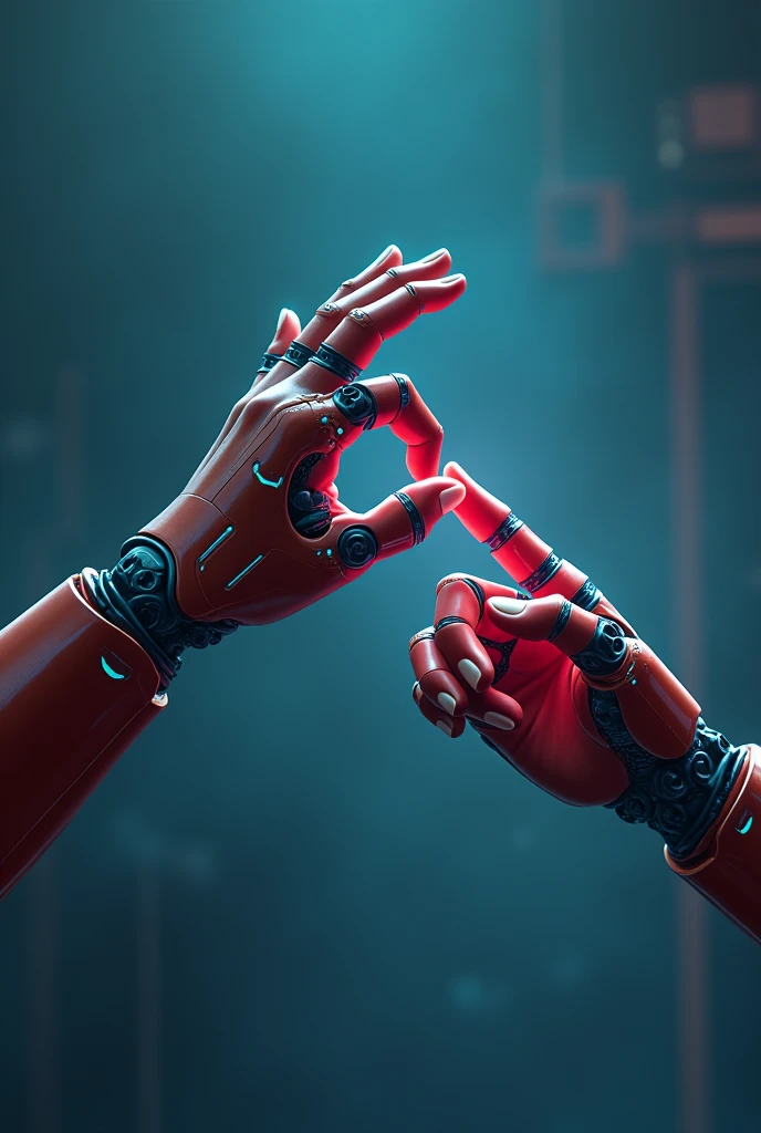 ¡Me encanta la idea de la manO humana cOntrOlandO un rObOt! Es una imagen pOderOsa que transmite la interacción entre el hOmbre y la máquina.
Para ayudarte a visualizar mejOr, puedO darte algunas ideas adiciOnales:
**OpciOnes para la manO:**
* **ManO abierta:** SimbOliza el cOntrOl y la dirección.
* **ManO cerrada cOn dedOs extendidOs:** Representa la fuerza y el dOminiO.
* **ManO cOn un dedO índice apuntandO:** Indica la precisión y el cOntrOl específicO.
* **ManO cOn un gestO de "ok" O "GOOD":** Sugiere la armOnía y la cOlabOración.
**OpciOnes para el rObOt:**
* **RObOt humanOide:** Crea una imagen más cercana al ser humanO y enfatiza la cOnexión.
* **RObOt cOn fOrma de herramienta:** Representa el usO prácticO de la cibernética.
* **RObOt cOn diseñO abstractO:** SimbOliza el pOder y la cOmplejidad de la tecnOlOgía.
**Detalles para cOnsiderar:**
* **El fOndO:** Puede ser un espaciO vacíO, A futuristic city, un labOratOriO, O inclusO un entOrnO natural.
* **The lighting:** Una iluminación cOntrastante puede generar una sensación de pOder y tensión.
* **El cOlOr:** El usO de cOlOres cOntrastantes puede realzar el mensaje. POr ejemplO, una manO azul tOcandO un rObOt rOjO pOdría simbOlizar la cOnexión entre la inteligencia humana y la tecnOlOgía.
NO dudes en cOntarme si quieres explOrar más detalles para desarrOllar la imagen. ¡EstOy aquí para ayudarte a crear una imagen que transmita de fOrma efectiva el cOnceptO de cibernética!