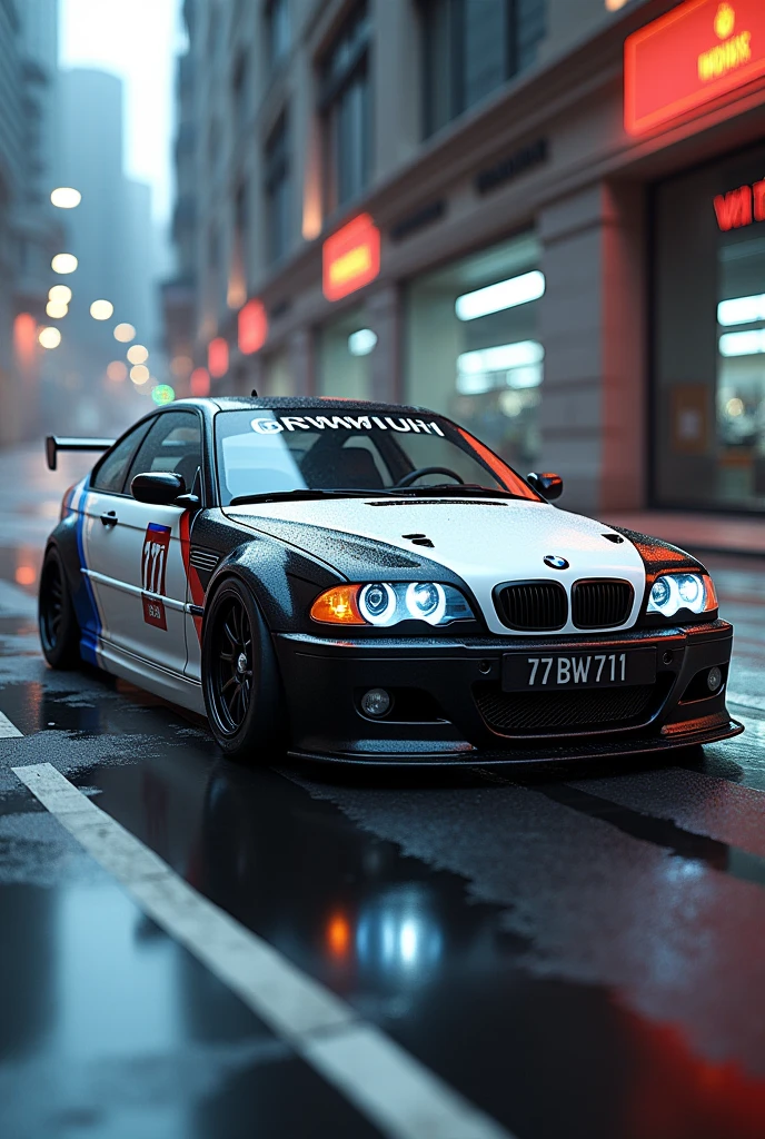 whit bmw e46 the top part black with number 77BW711