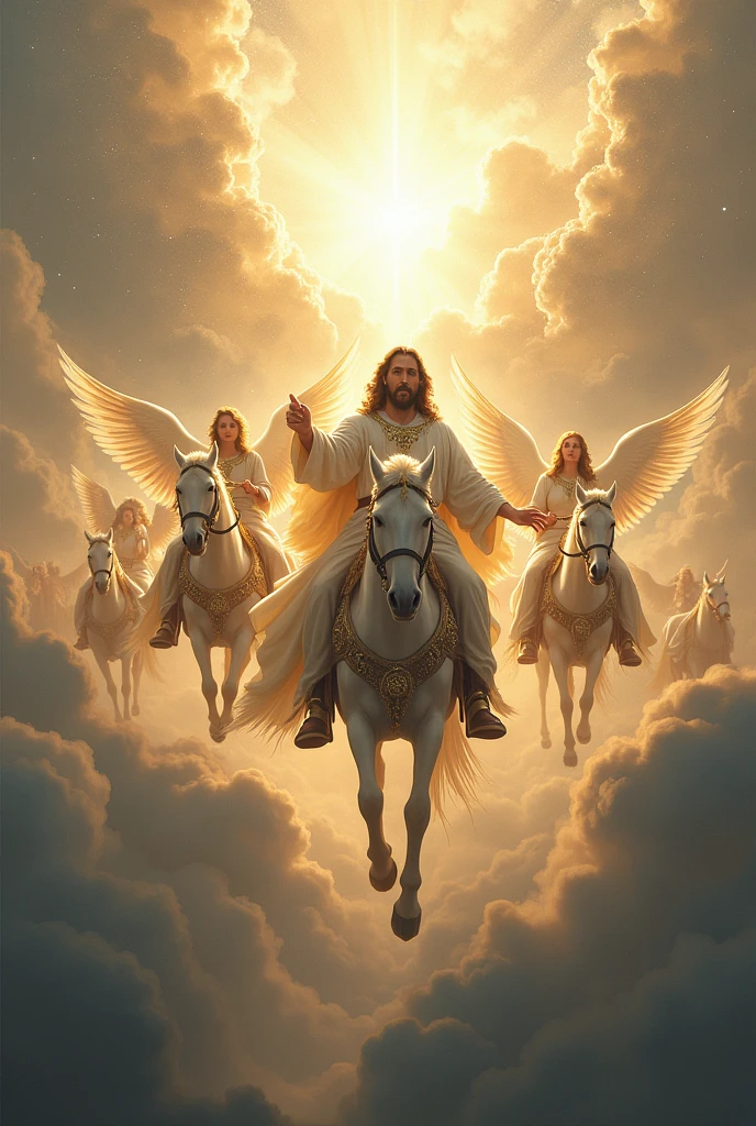 Jesus Christ ride on white horse with all army angels from sky