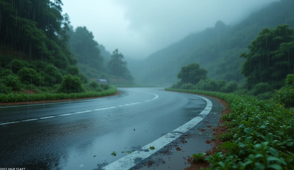 A rainy Mario Kart Double Dash circuit without any characters.