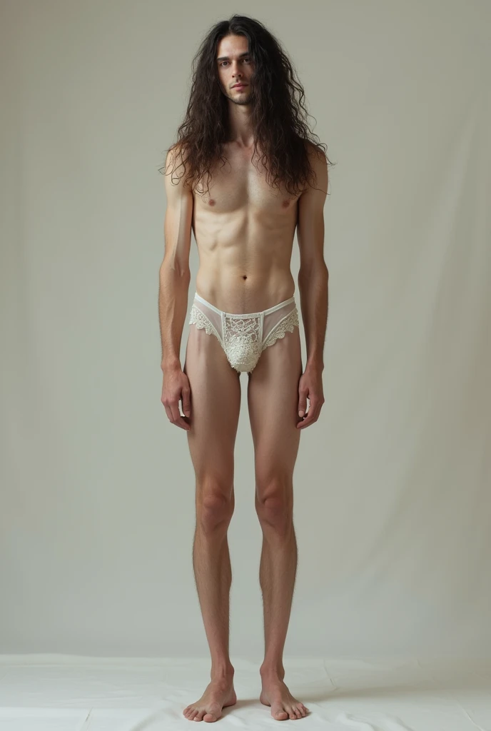 skinny tall man long hair white tall slim in lingerie