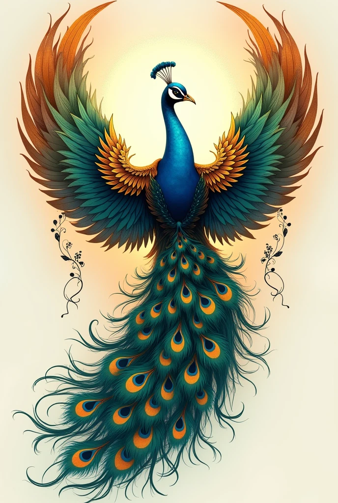 Peacock design with open wings for tattoo