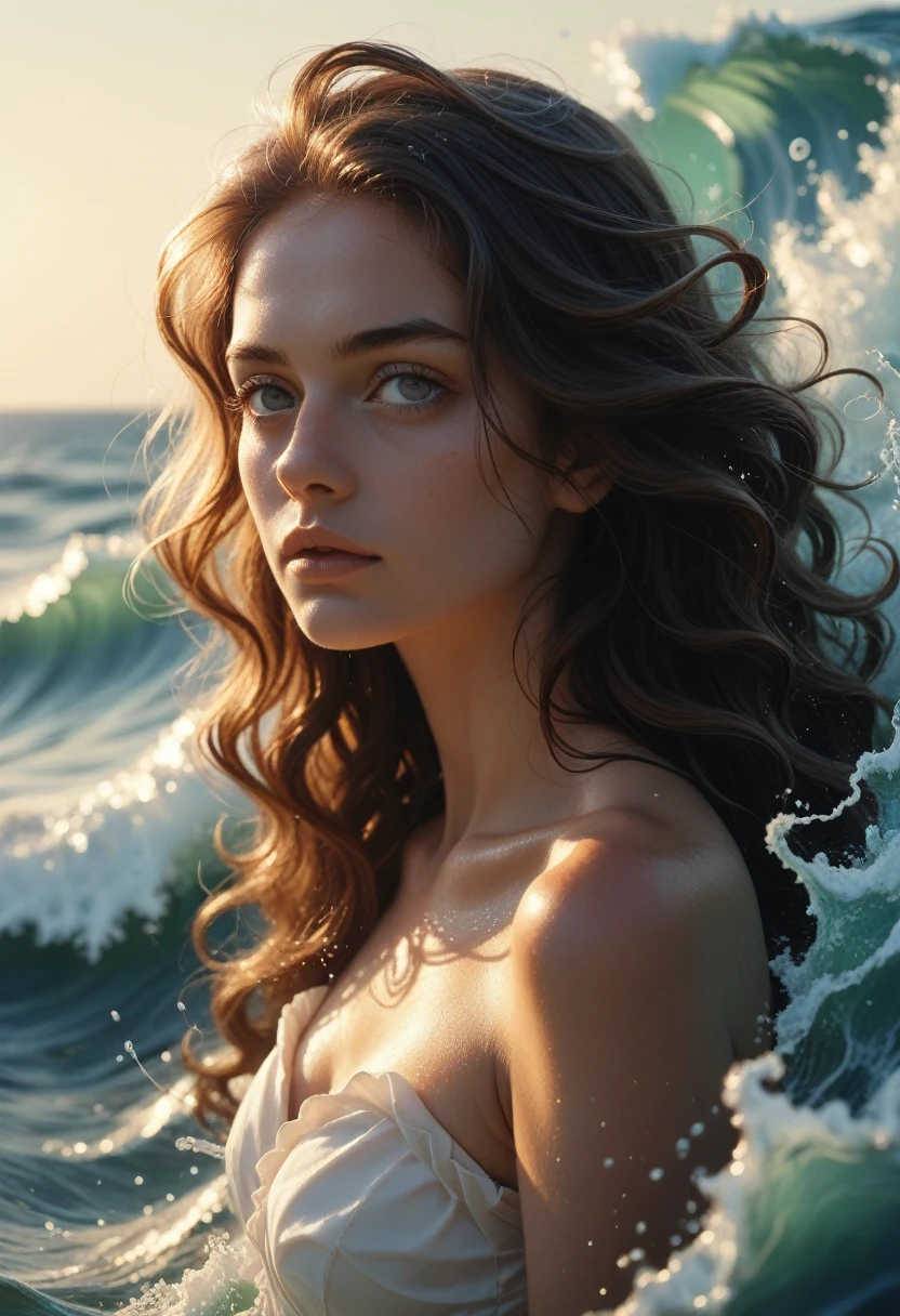 magical ocean goddess, water, spray, waves, flowing hair, head and shoulders portrait, finely drawn eyes, 8k resolution, concept art, portrait, dynamic lighting, hyperdetailed, intricately detailed, splash,