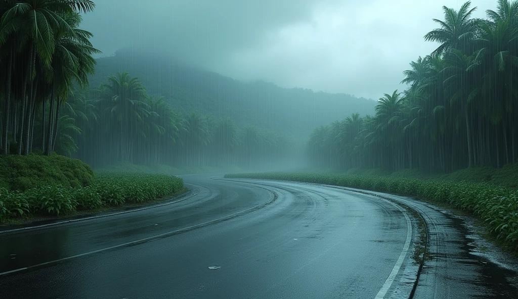 A rainy Mario Kart Double Dash circuit without any characters.