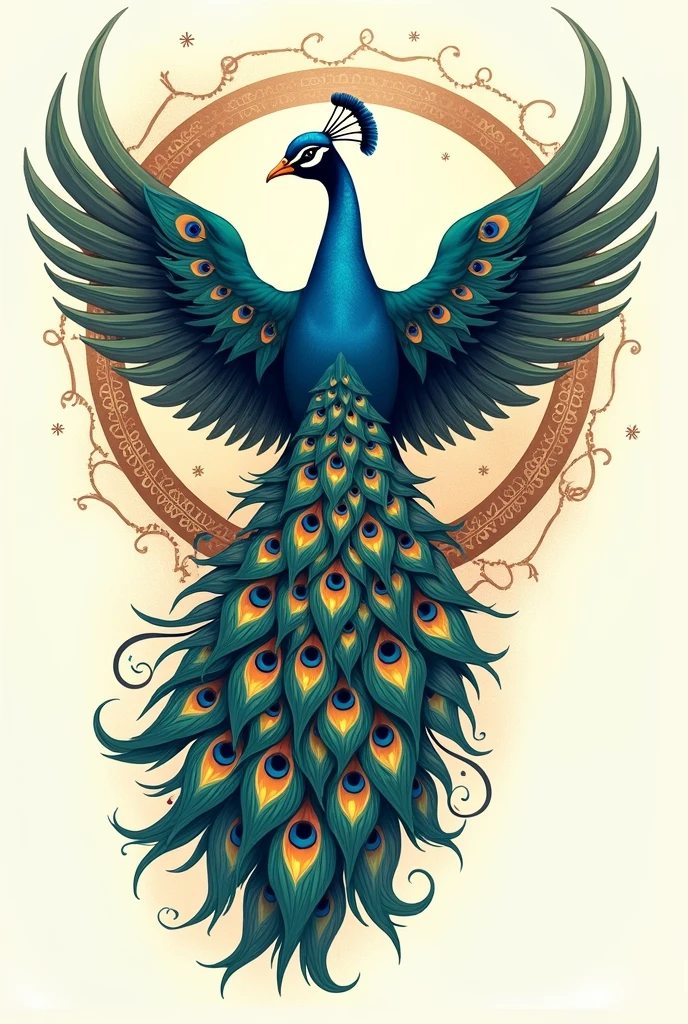 Peacock tattoo design with wings spread out to the side