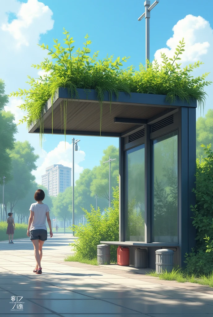 I'm telling you that I'm creating a project that you agreed on in the construction of bus stops with green roofs., and with a rainwater collection system in its roof, which we want to store under the floor of the bus stop in plastic containers, Can you help me create this idea?