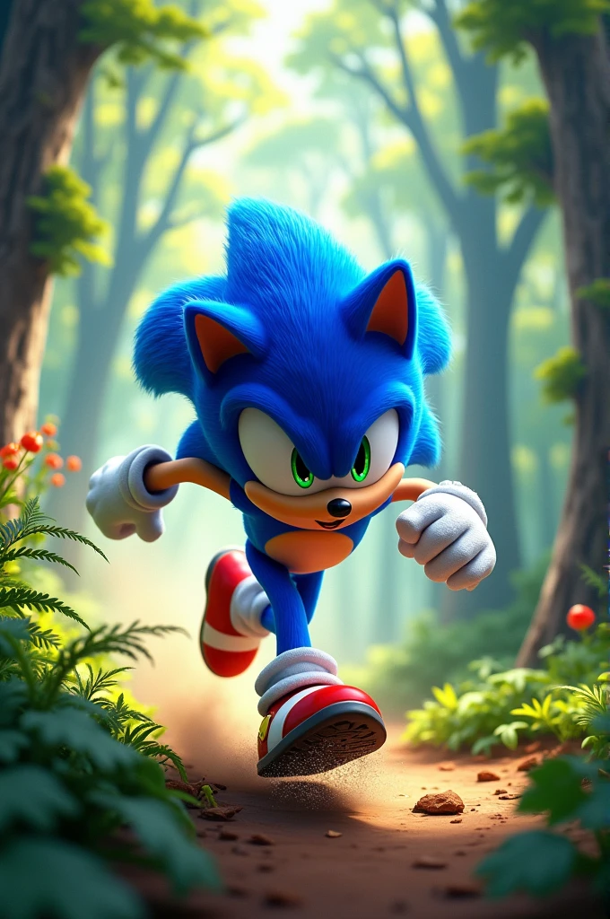Sonic the hedgehog is running in the forest