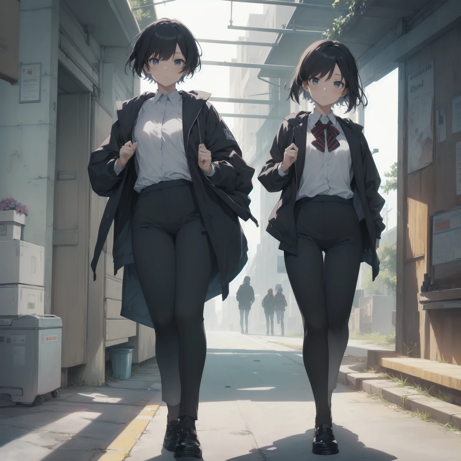 ultra-absurdres-Top quality by artist God, ultra-detailed, high resolution, anime moe artstyle, best anime 8k konachan wallpaper, pixiv contest winner, pool:2810, perfect ???????,break, 1girl, (Please draw a girl walking sleepily to school alone. )break,(Solo,little female,15yo:1.3),Full limbs, ,a junior high school student, (very short hair), short cut, flat chest, , small butt, small black eyes, beautiful detailed eyes, well-proportioned iris and pupils, expressive eyes, highres detailed hair, soft expression, salor school_uniform, sailor collar, serahuku, bow, pleated skirt,(Detailed Lighting), (Detailed background), in the School commute route. break,super detailed skin, Best cinematic lighting powered by famous artist, 8k,beauty illustration,photoshop_(medium),very aesthetic,break,((artist:merunyaa )), artist:clamp ,artist:carnelian ,artist:kantoku ,
