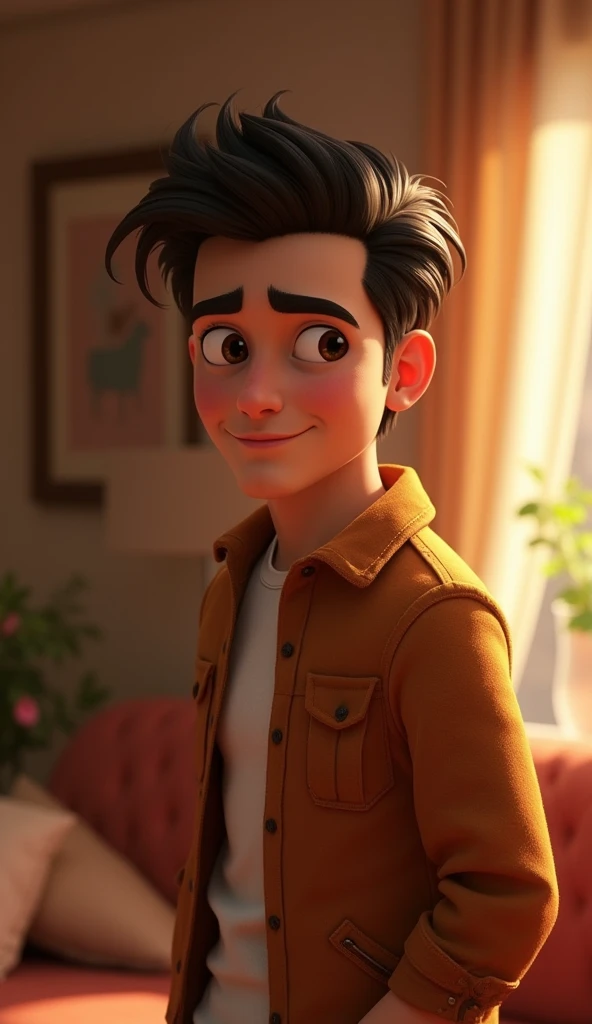 A handsome guy at his home,  pixar style, cinematic, masterpiece, high-aesthetic, portrait 