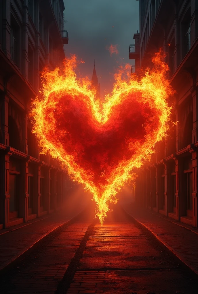 A design with a flaming heart in the center, symbolizing the intense passion and challenges faced by the gay couple. The back may have elements reminiscent of the mafia, like a burning building or a night city.