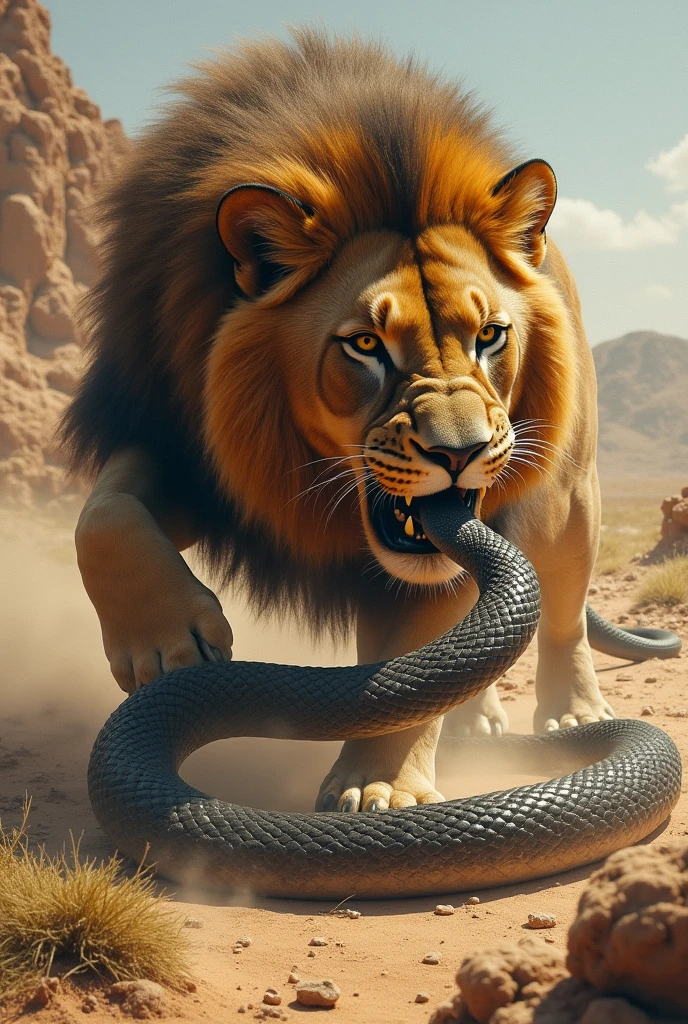 Israeli lion bites a snake but the poison kills the snake kills the lion