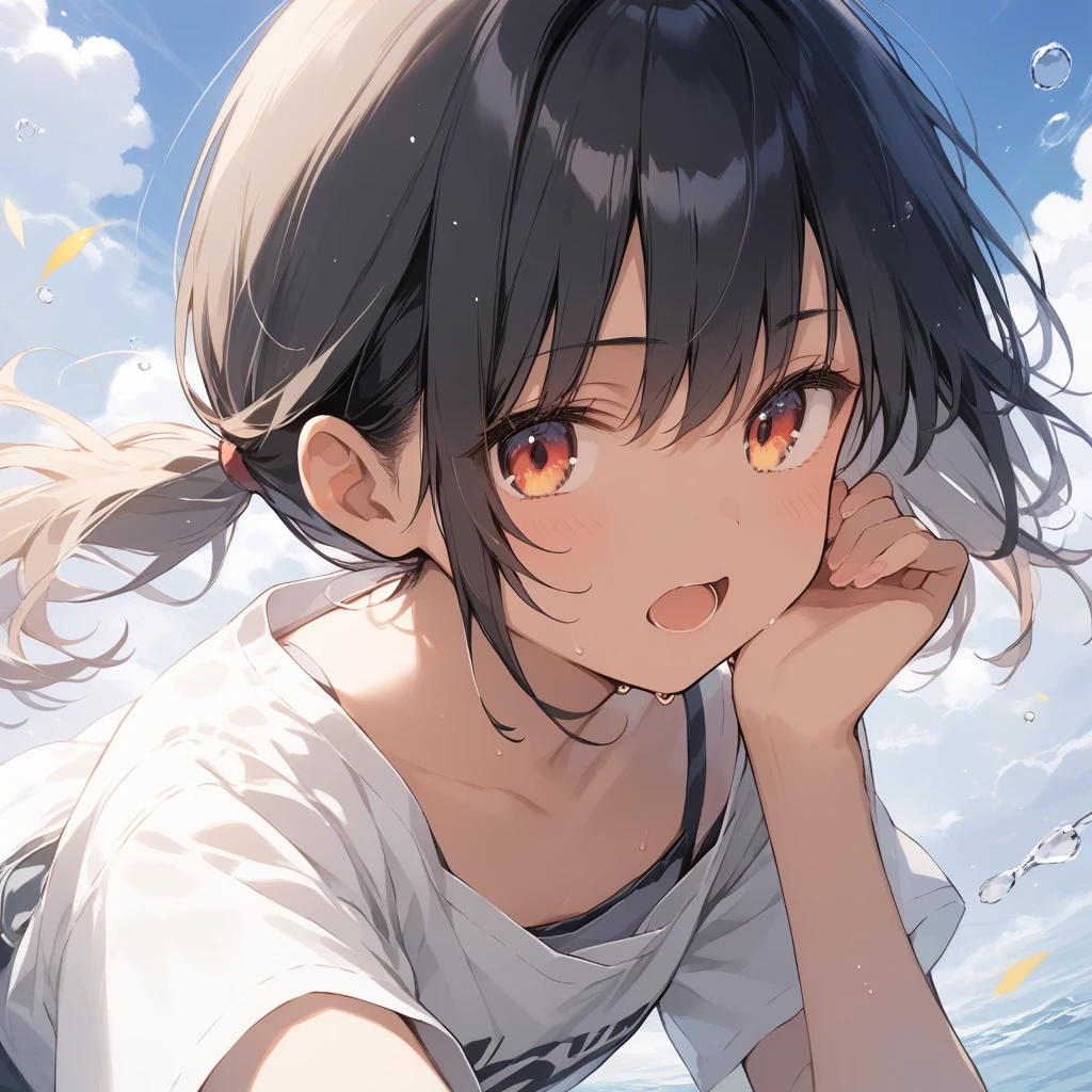 score_9, score_8_up, score_7_up, source_anime, best quality, masterpiece, official art, absurdres, highres, ultra-detailed,waifu2x,Collection: Slice of Life,break,1girl, tomboy, dark-skinned female, short hair, low ponytail, flat chest, beautiful detailed eyes, shorts, sweat, open mouth, (yawn:0.3), sleepily, outdoors, wind, (Detailed Lighting), (Detailed background),break,(clear line illustration:1.2), super detailed skin,very high resolution, very aesthetic, Best sexual lighting powered by famous artist, 8k, 16k, cute picture,beauty illustration,photoshop_(medium),,(Detailed Lighting),best anime 8k konachan wallpaper, pixiv contest winner,