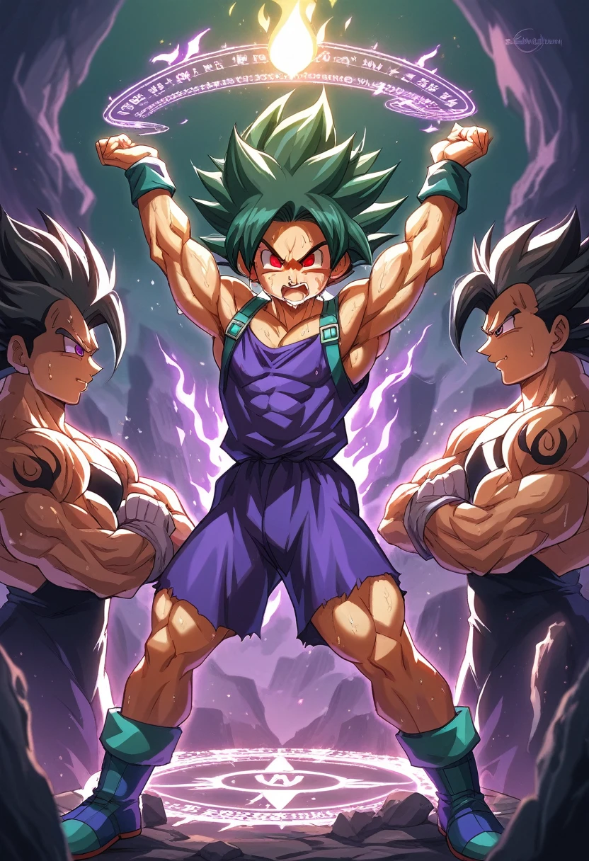 Highest quality,8k,Intricate details,Detailed,Huge muscles,Crying face,Lots of drool and sweat,Harness,Young face,teenager face,Huge erect penis,Full body image,Young body,Muscular legs,Wearing boots,Large, toned muscles,Goku,super saiyan,Imminent sexual activity,Demon body, wings and horns,Shaking violently,Group Sex,Obscene tattoos,Fantastic magic circle,Ekiben,Massive ,(((Enveloped in a large purple flame aura,Wide-area aura,Red glowing eyes))),Take a dip in the hot springs of Japan,Large jagged fangs,Orgy,Wukong,Gohan,Goten,Emerald green hair,Stretching pose,