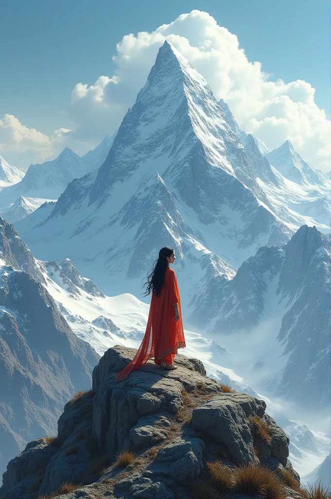 Pakistani girl standing on a high mountain