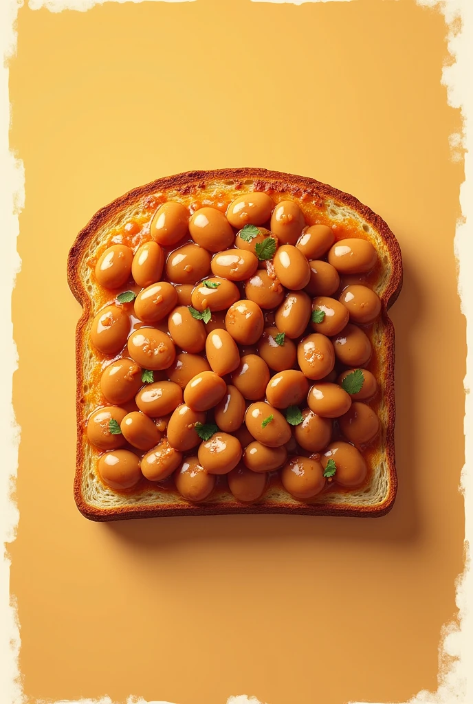 Can you make me a Primary-style poster promoting a tortilla toast covered in beans?, that it is as real as possible as if it were a photograph 
