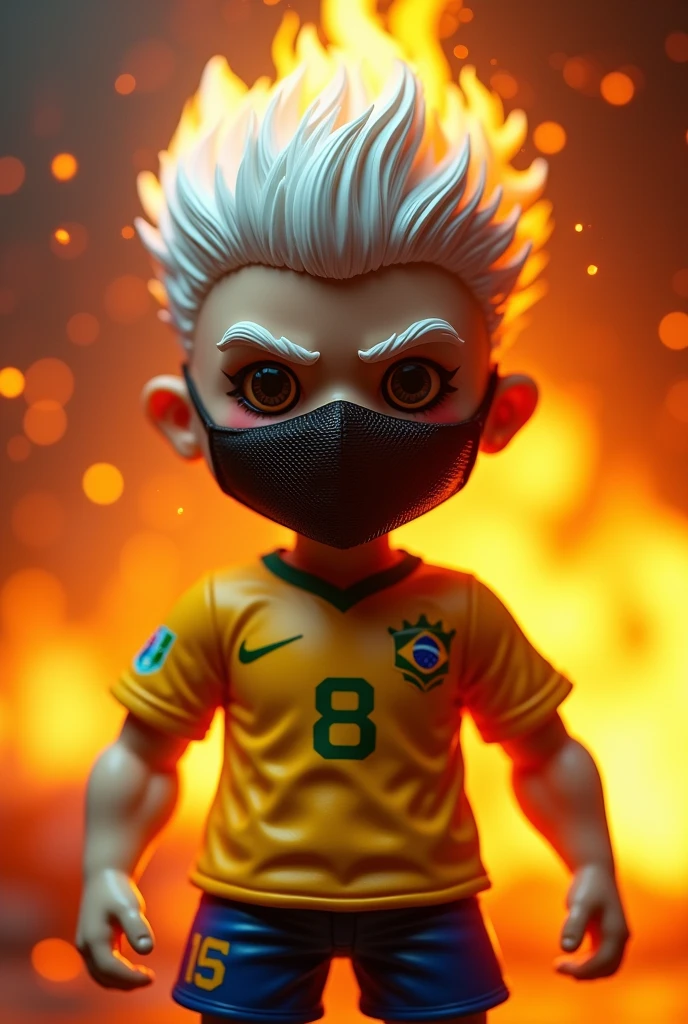 fre fire doll with white hair rocky eyes black mask brazil 2023 world cup shirt
