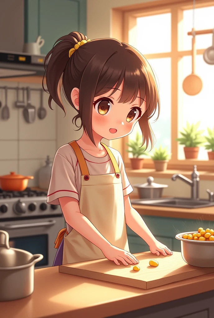 Illustration of anime girl in the kitchen